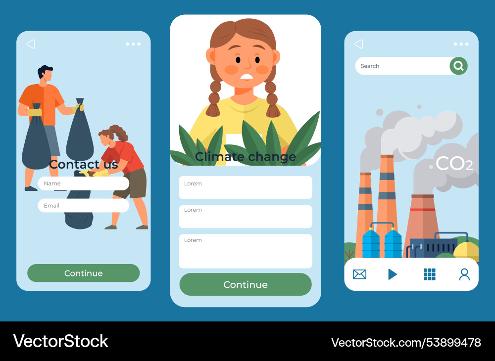 Mobile app interfaces highlighting environmental Vector Image