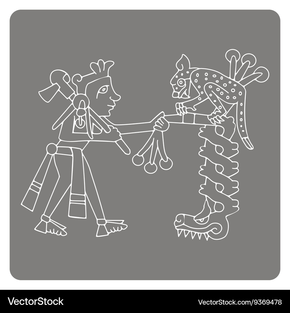 Monochrome icon with symbols from aztec codices Vector Image