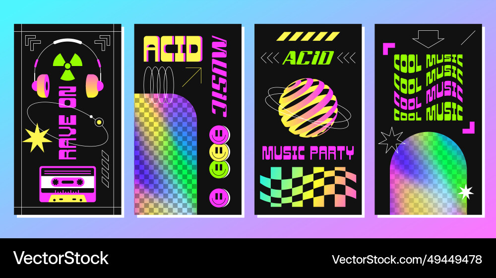 Rave acid posters with abstract geometric shapes – Royalty-Free Vector ...