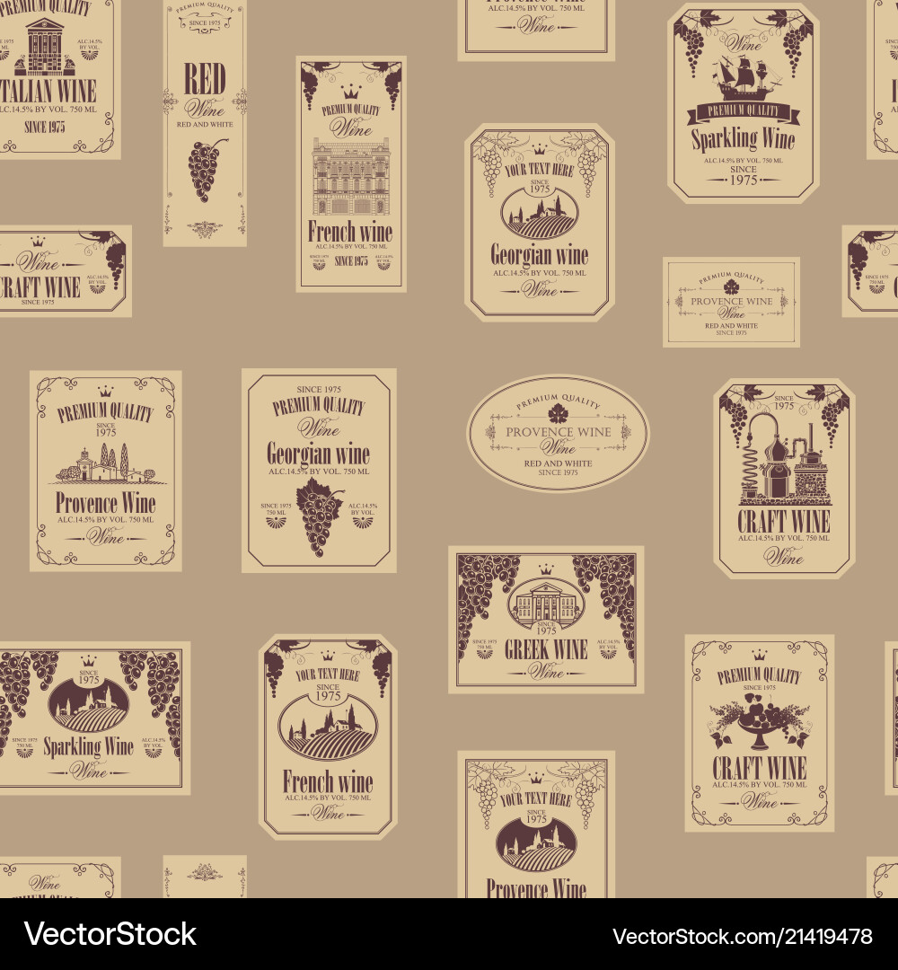 Seamless pattern with various wine labels Seamless pattern with various wine labels vector image