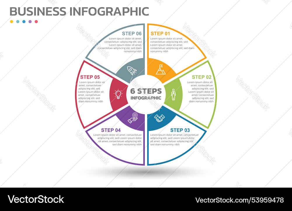 Visual data presentation cycle diagram with 6 Visual data presentation cycle diagram with 6 vector image