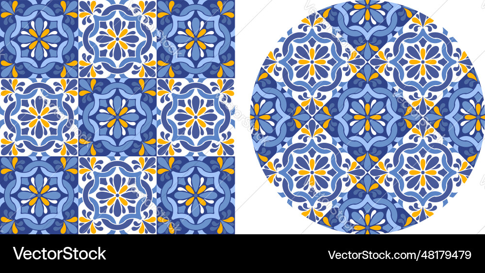 Azulejo tile mosaic seamless pattern Azulejo tile mosaic seamless pattern Vector Image
