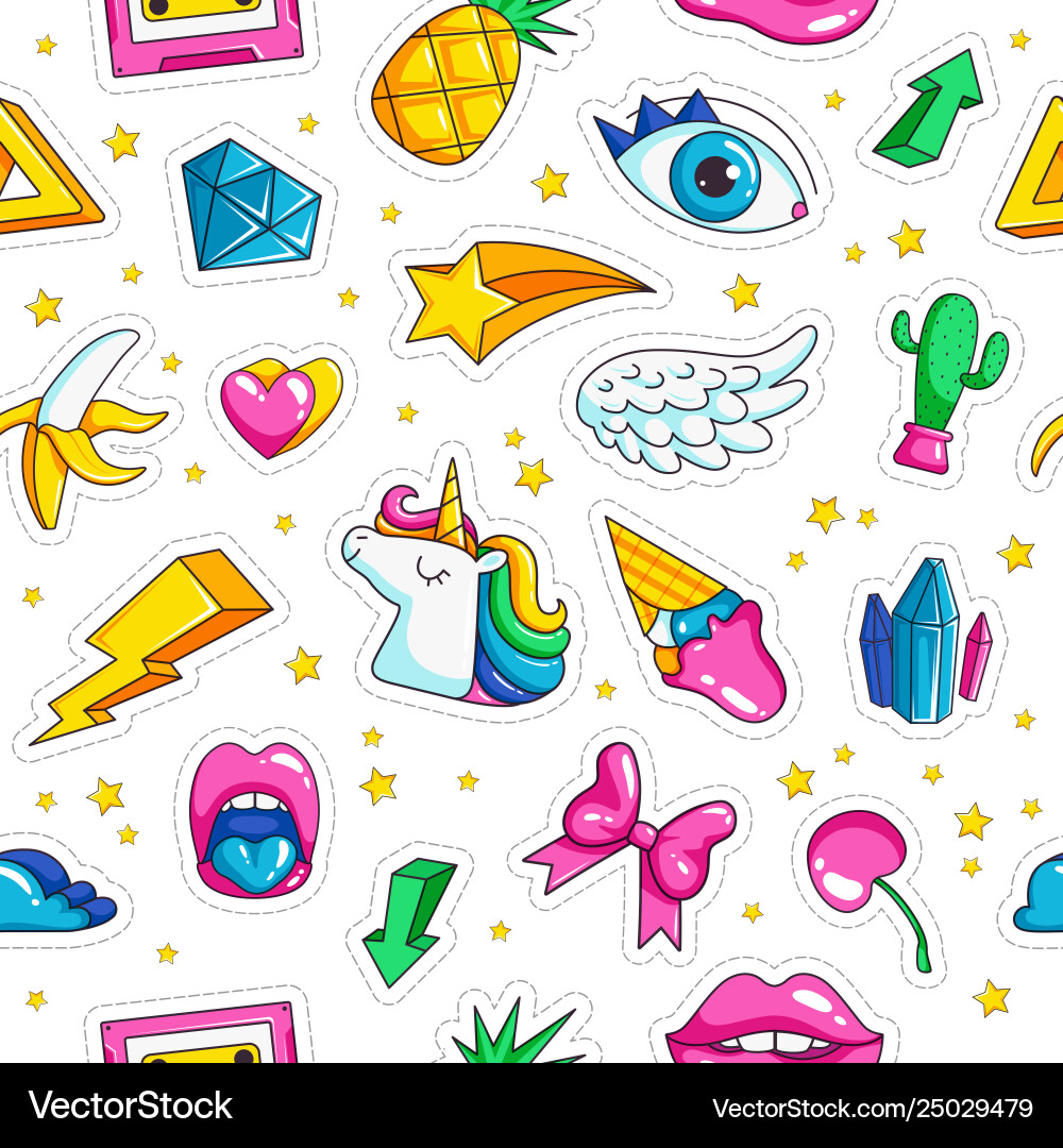 Fashion unicorn badges pattern in comic style Fashion unicorn badges pattern in comic style vector image
