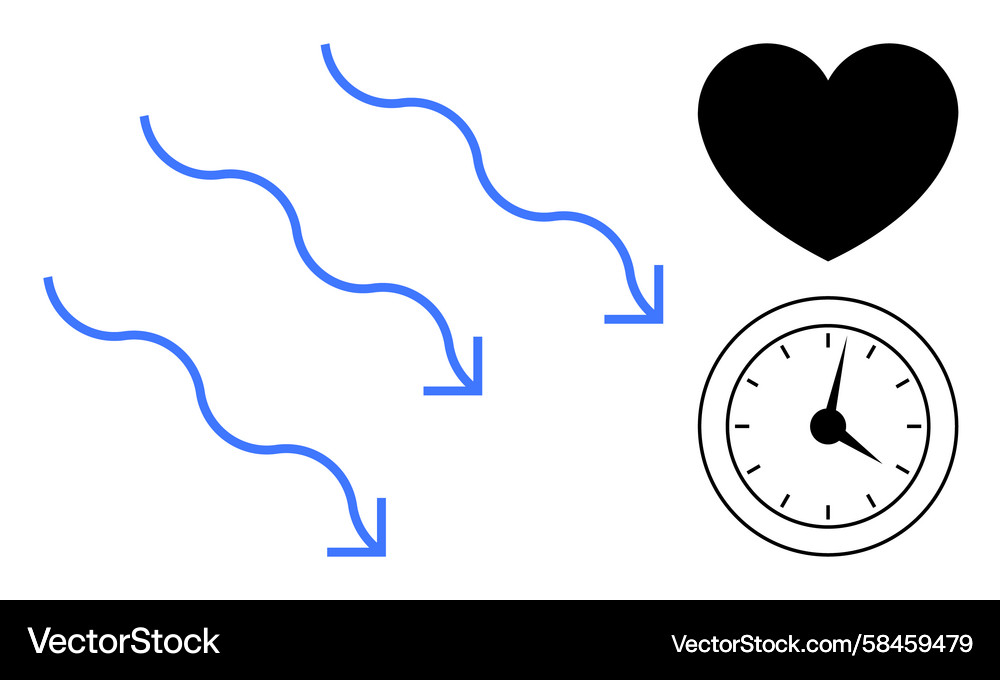 Flowing Lines with Heart & Clock Vector Image