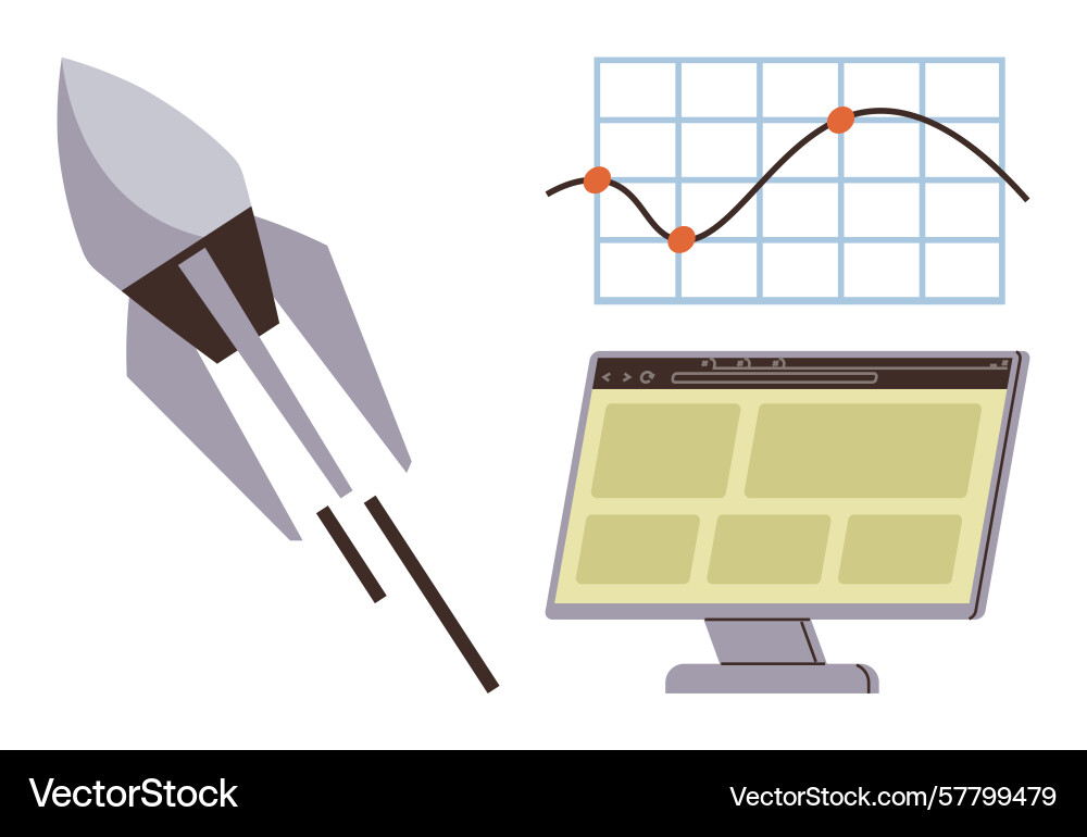 Rocket launching with graph analysis and digital Rocket launching with graph analysis and digital vector image
