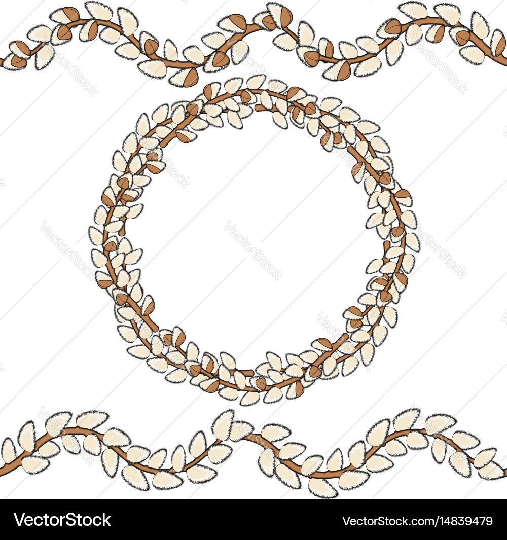 Round frame and a pattern of willow branches vector image