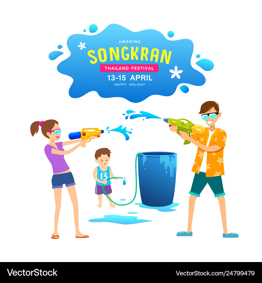 Songkran Water Gun Festival Thailand Vector Image