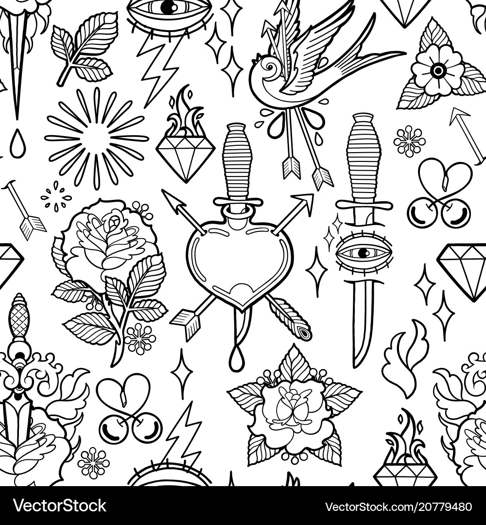 Old School Tattoo Patches Vector Image