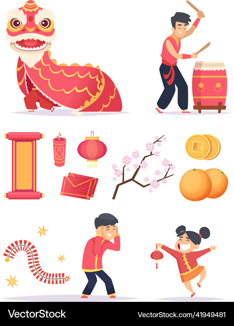 Chinese new year dragon firecrackers paper Chinese new year dragon firecrackers paper vector image