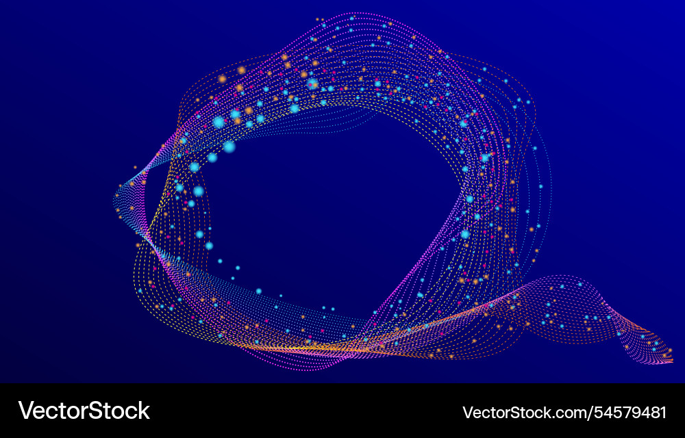 Flowing glowing dots particle wave frame Flowing glowing dots particle wave frame vector image
