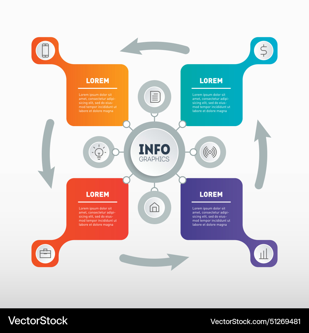 Graphics infograph template with 4 steps and 8 vector image