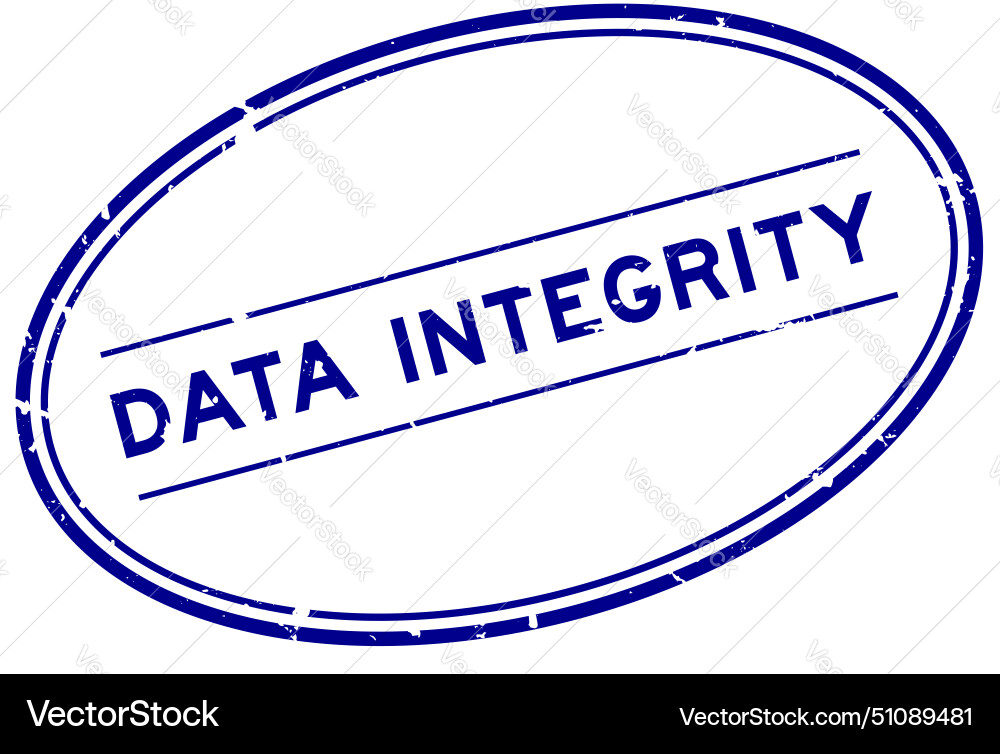 Grunge blue data integrity word oval rubber seal Vector Image