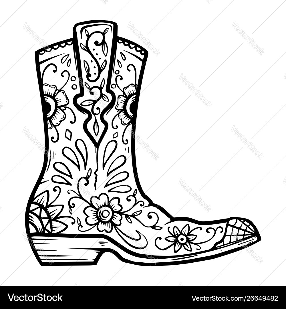 Cowboy boot with floral pattern design element vector image
