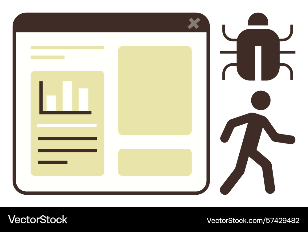Debugging process symbolized by a bug data window Debugging process symbolized by a bug data window vector image