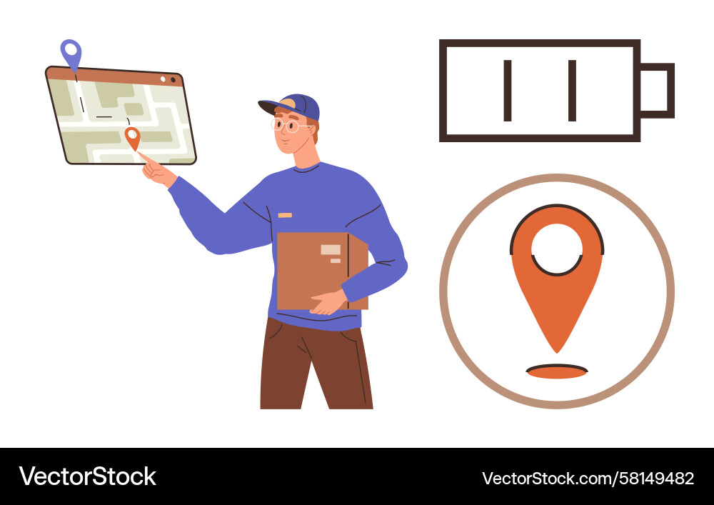 Delivery Person with Map Navigation Vector Image
