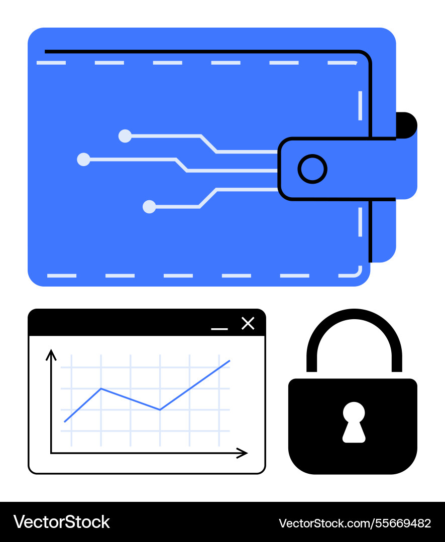 Digital wallet with security lock and analytics Digital wallet with security lock and analytics vector image