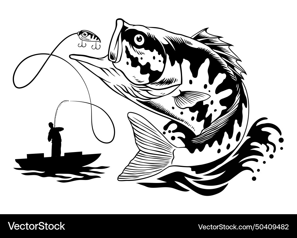 Fisherman catching largemouth bass fish Fisherman catching largemouth bass fish Vector Image