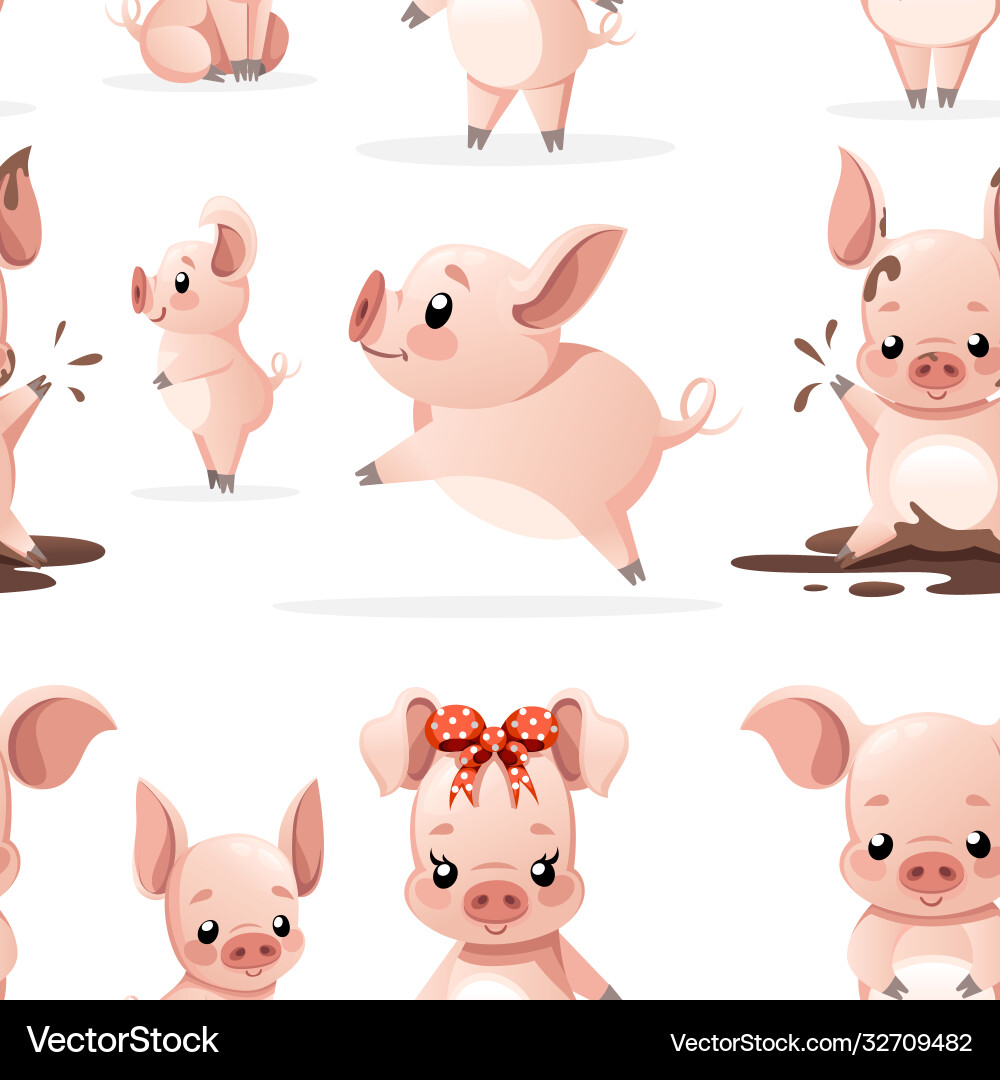 Seamless pattern cute pig collection cartoon Seamless pattern cute pig collection cartoon vector image