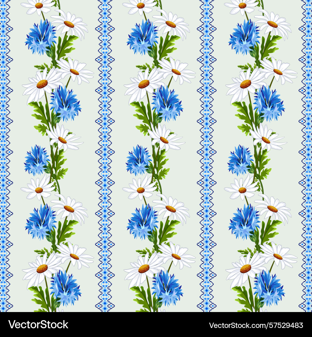 Chamomile and cornflowers in a pattern Vector Image
