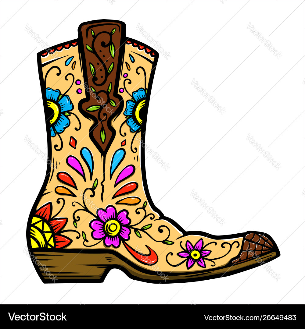Cowboy boot with floral pattern design element Cowboy boot with floral pattern design element vector image