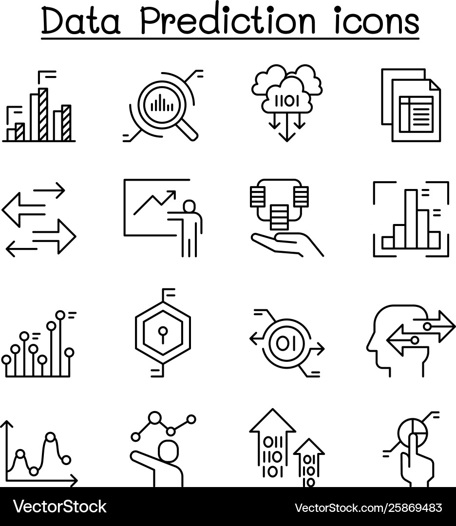 Data Prediction Icon Set - Thin Line vector image