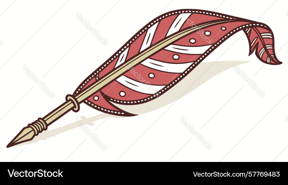 Elegant red feather quill with intricate patterns vector image