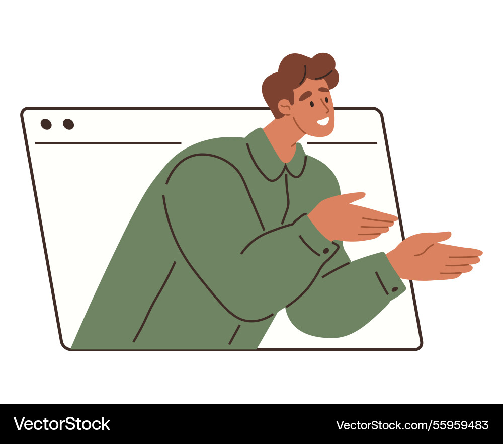 Man animatedly explaining or presenting emerging Man animatedly explaining or presenting emerging vector image