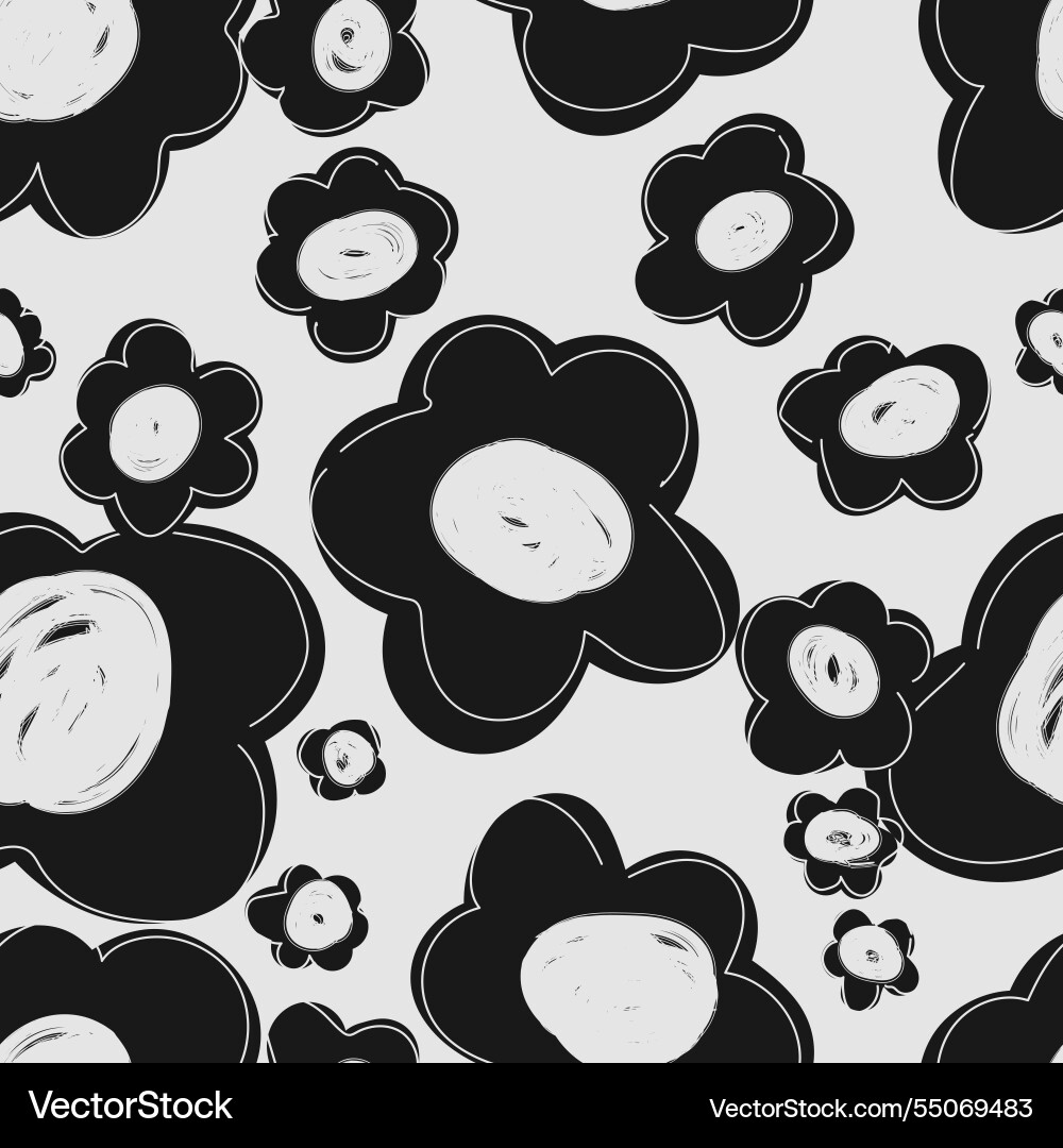 Seamless pattern with black and white flowers Seamless pattern with black and white flowers vector image