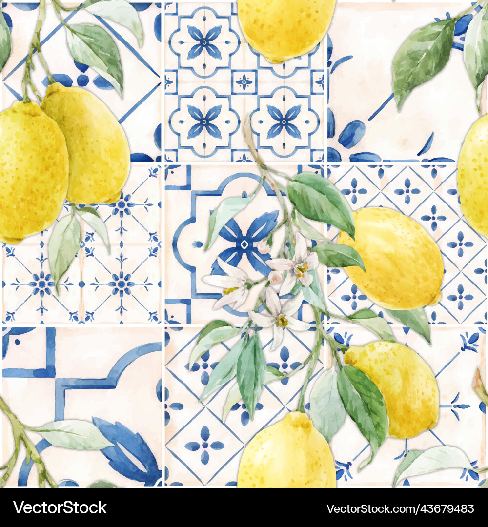 Sicilian Lemon Watercolor Pattern vector image