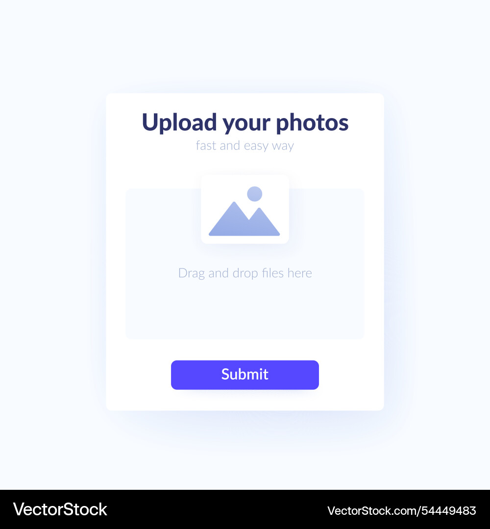 Upload photos form with submit button ui design vector image