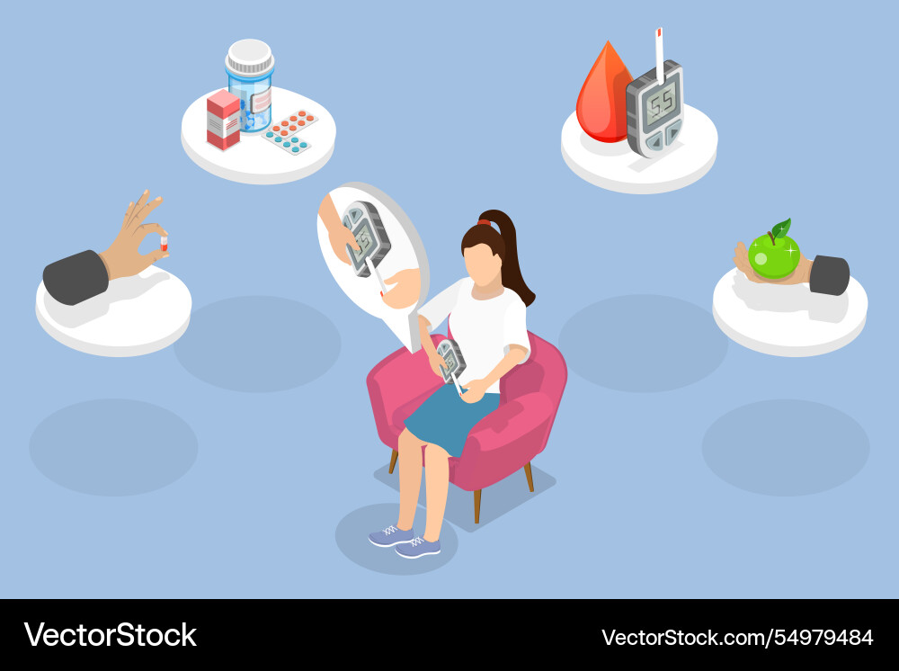 3d isometric flat of diabetes 3d isometric flat of diabetes vector image