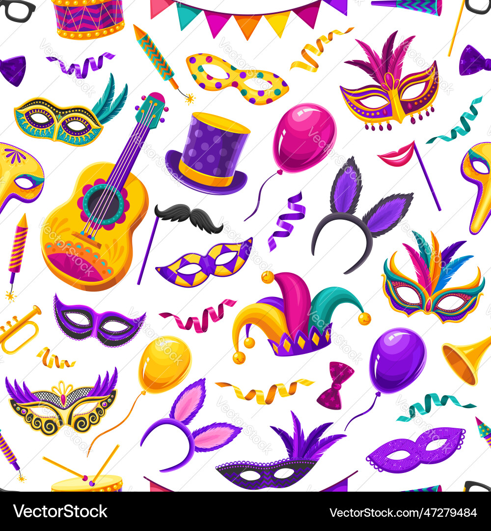 Brazil carnival masks costume seamless pattern Brazil carnival masks costume seamless pattern vector image