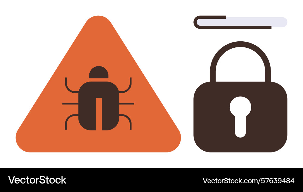 Cybersecurity alert with bug warning triangle Cybersecurity alert with bug warning triangle vector image