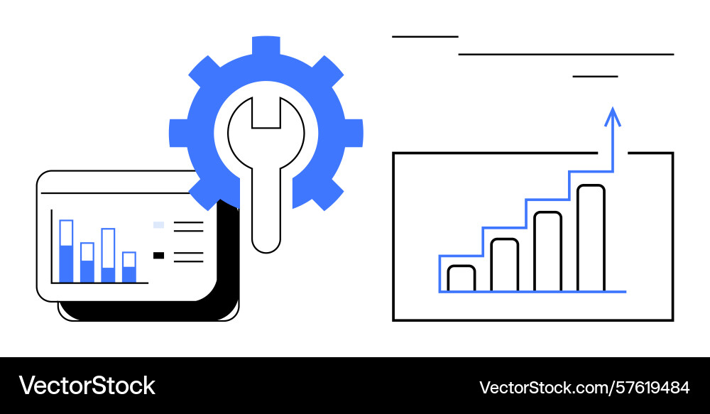 Data analytics concept with gear and bar chart Vector Image
