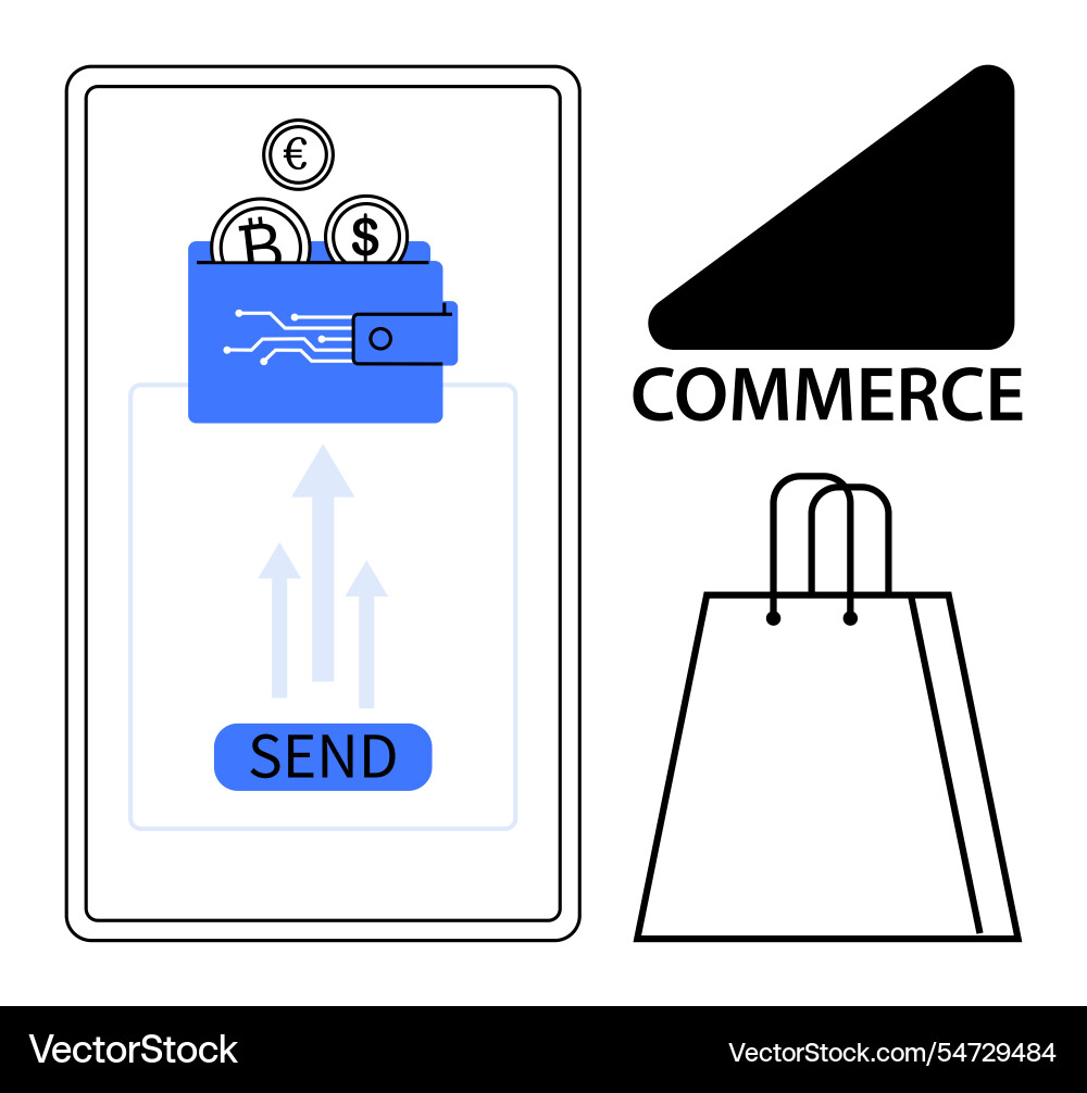 Digital wallet icon with crypto coins send button Digital wallet icon with crypto coins send button vector image