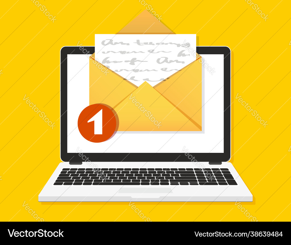 Email message on screen in laptop Vector Image