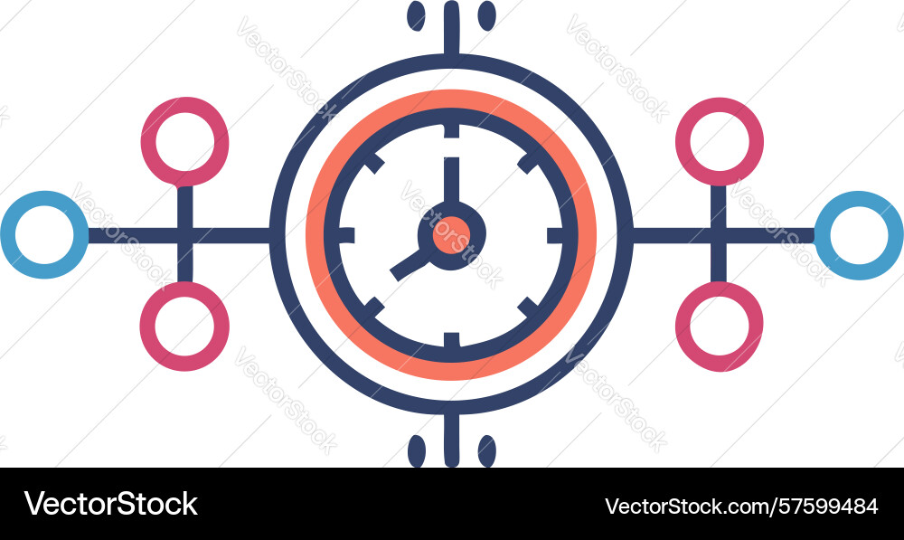 Futuristic clock icon with connected abstract vector image
