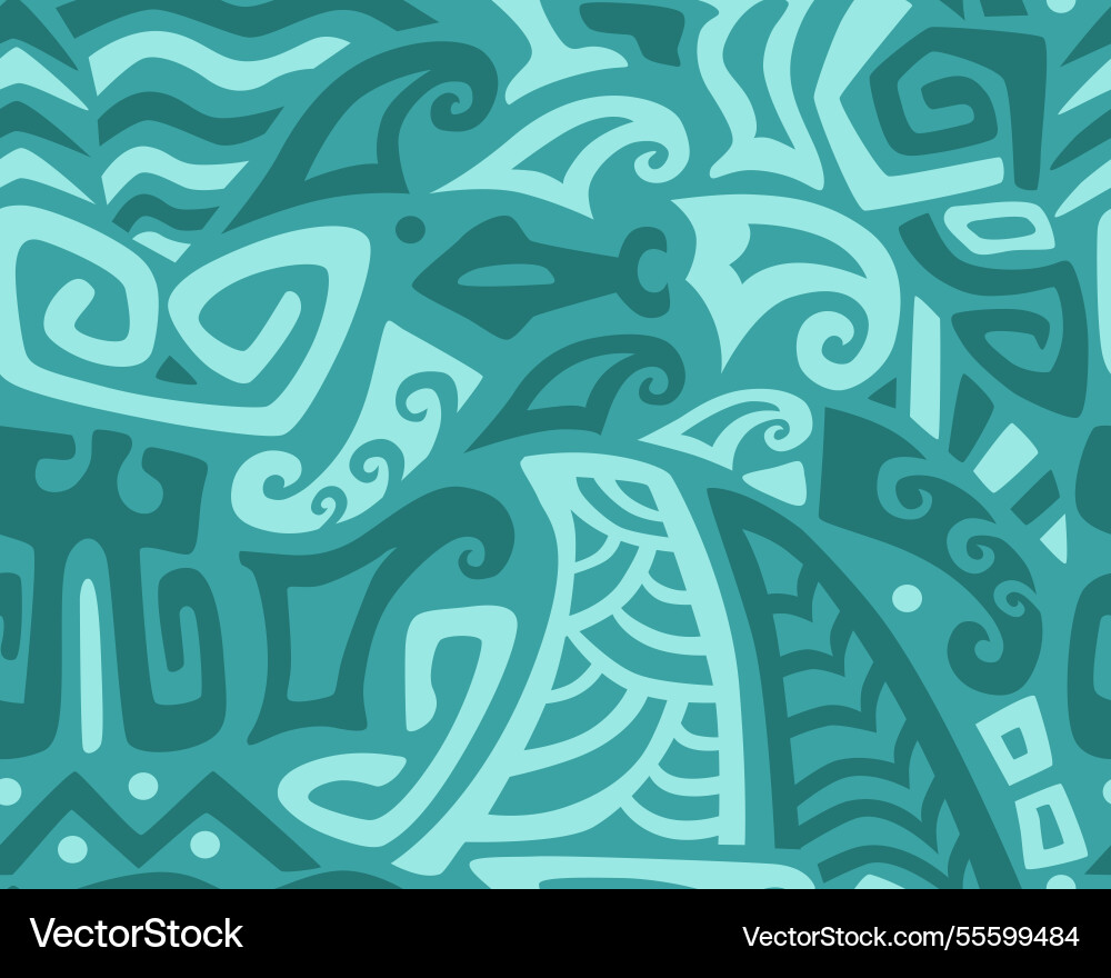 Polynesian motifs tiki seamless pattern aztec Polynesian motifs tiki seamless pattern aztec vector image