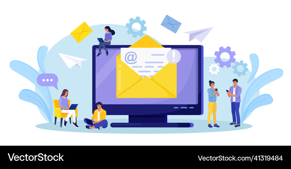 Sending and receiving mail messages people using vector image