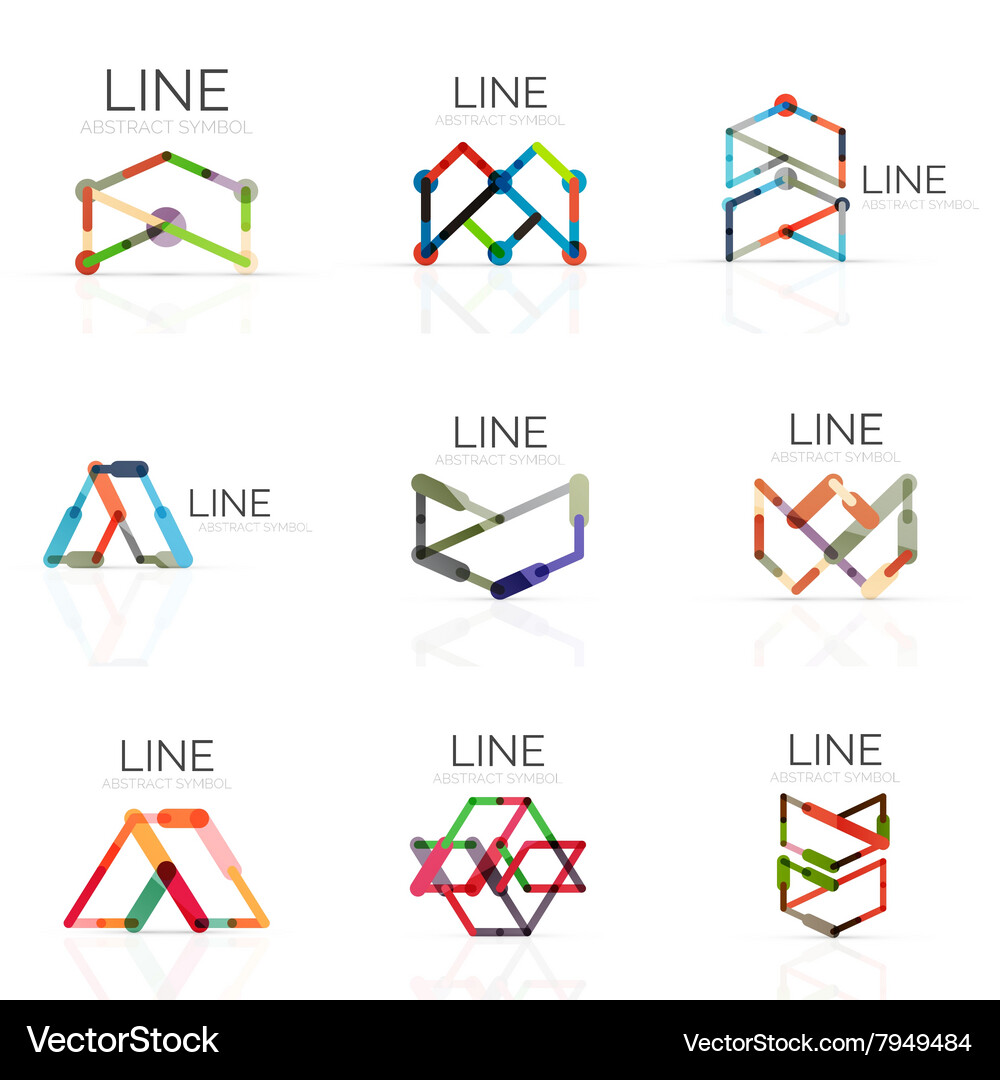 Set of linear abstract logos connected Vector Image