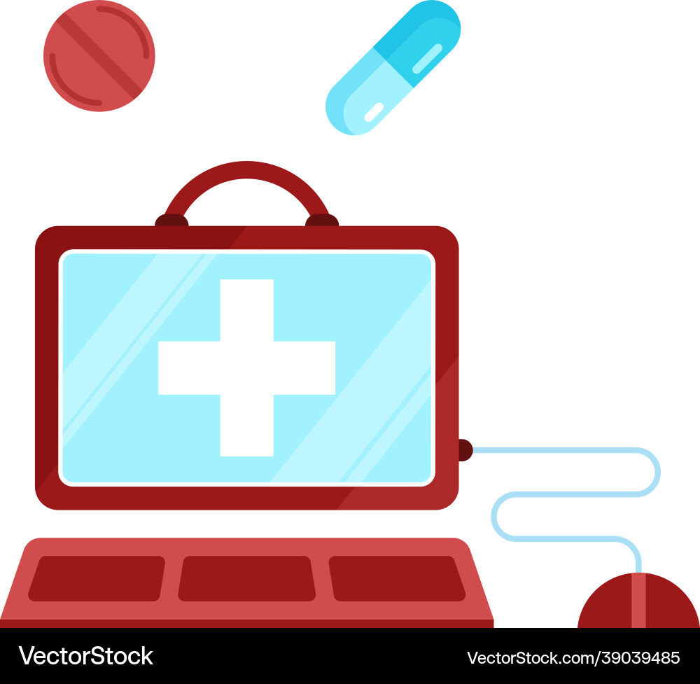 Aid box computer composition Aid box computer composition vector image