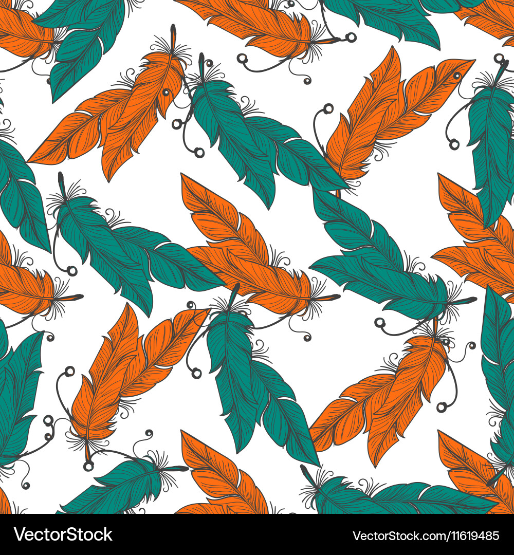 Boho seamless pattern with feathers Vector Image