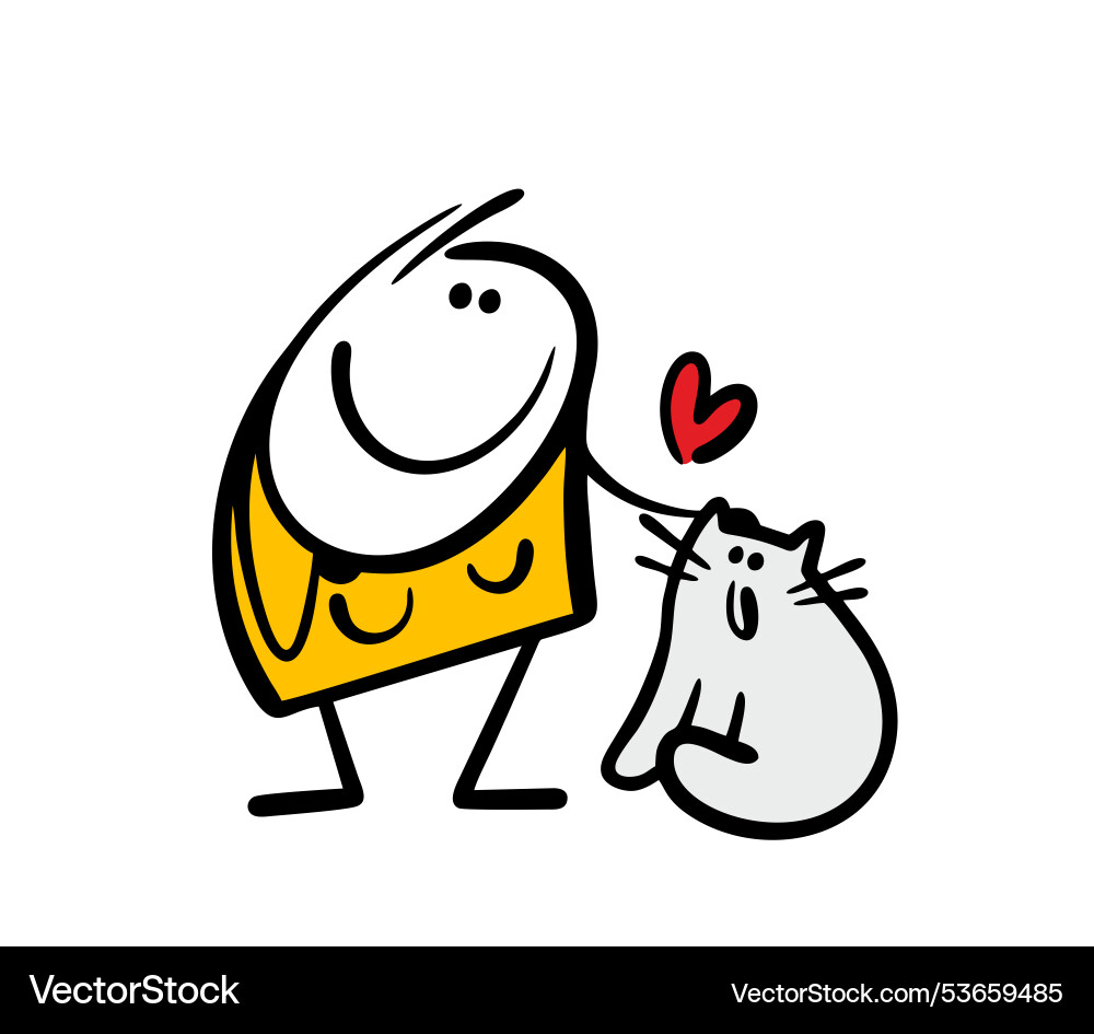 Cartoon Frau Umarmungen und pats sie kitty auf den Kopf Cartoon Frau Umarmungen und pats sie kitty auf den Kopf vektorbild