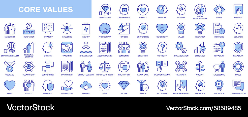 Core values web icons set in duotone outline Vector Image