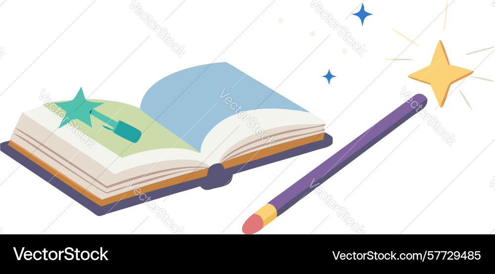 Flying open book with magical sparkles learning Vector Image