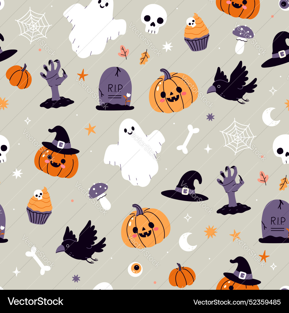 Seamless pattern with cute halloween items Vector Image