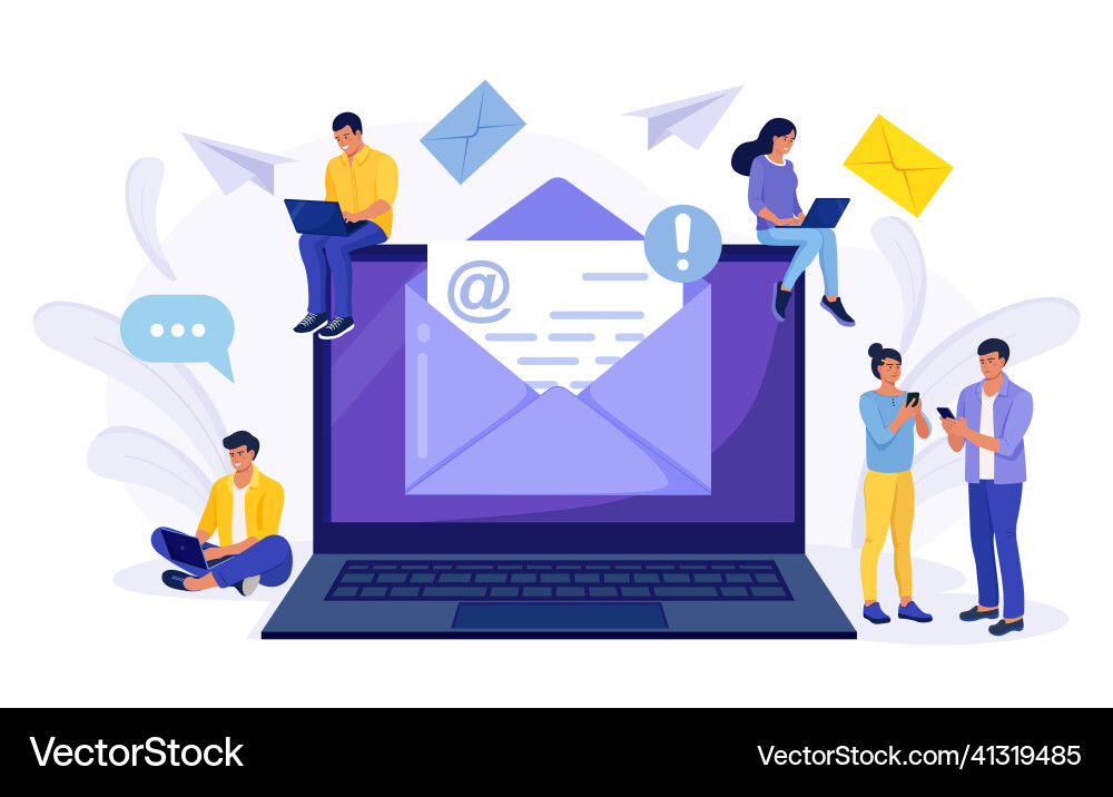 Sending and receiving mail messages people using vector image