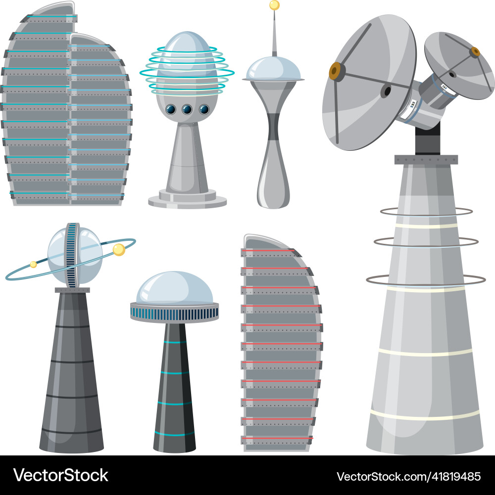 Set of spaceship and satellite objects vector image