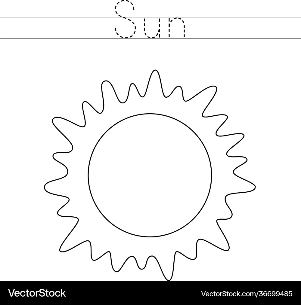 Tracing letters with sun writing practice Vector Image