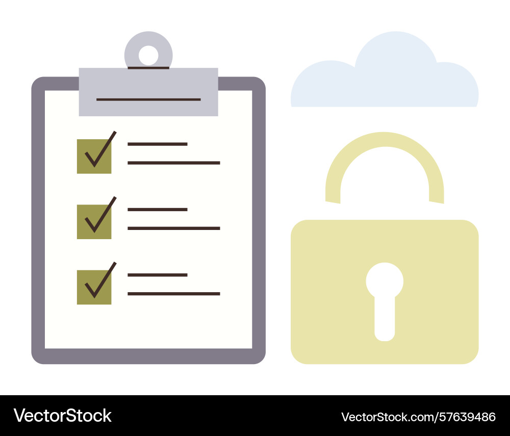 Data security checklist with lock and cloud vector image